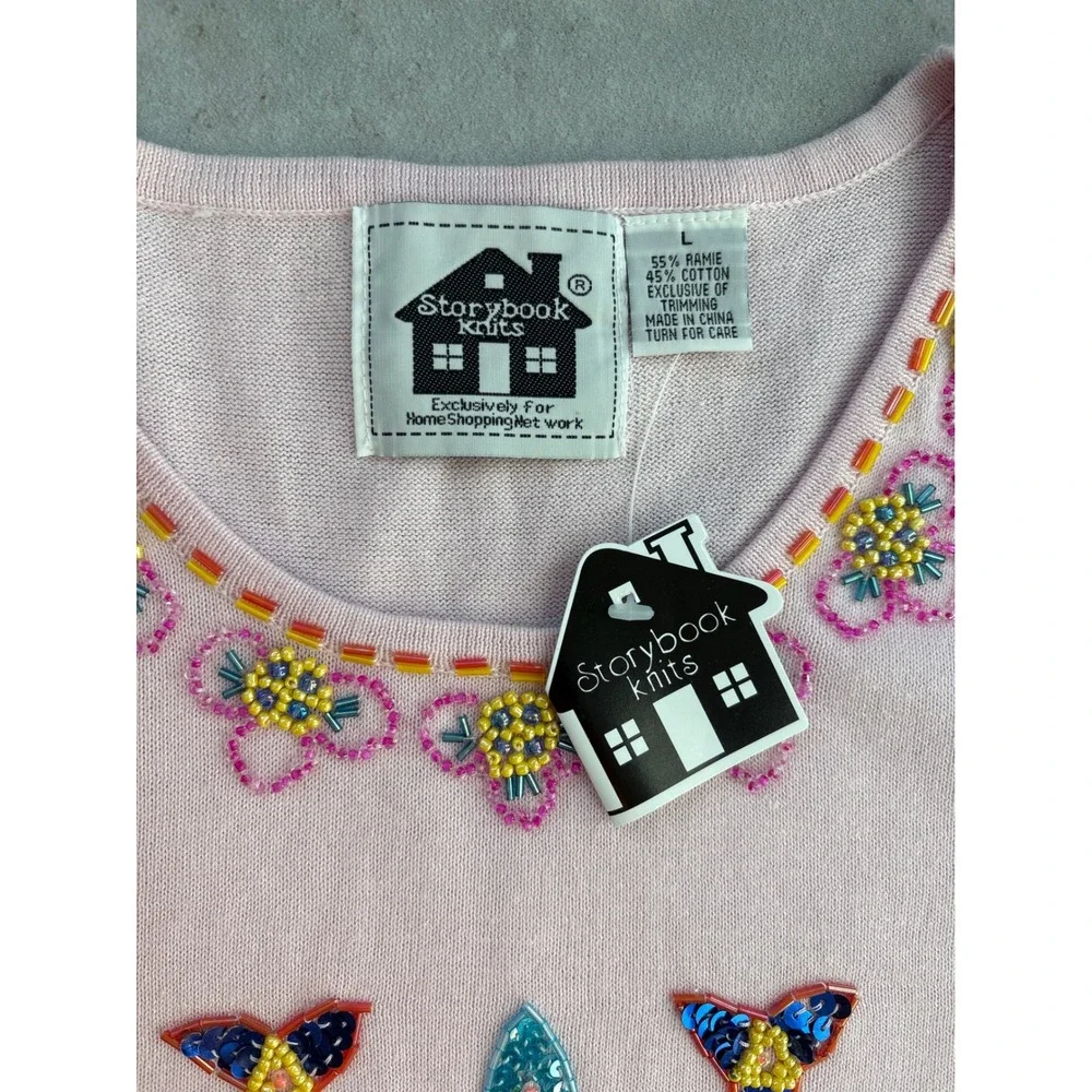Storybook Knits Pink Beaded Sequins Floral Sleeveless Cottagecore Top NWT Size L - Picture 4 of 9